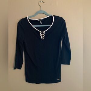 Black Ellen Tracy three quarter sleeve top with metallic ring detail